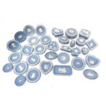 A group of Wedgwood blue jasperware, to include trinket dishes, trinket boxes and covers, heart shap