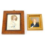 19thC School. Portrait miniature of a gentleman, 8.5cm x 7cm, together with a watercolour study of a