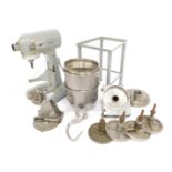 A Hobart industrial mixer, in grey, 21cm high, together with various attachments, bowls, etc.