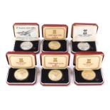 Six silver proof commemorative Concorde crowns, minted by Pobjoy Mint, Surrey, each in a fitted case