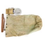 A group of military related items, to include flask in canvas case, tin dish, fork, canvas gear bag,