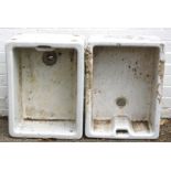 A pair of ceramic white Belfast sinks, 25cm high, 60cm wide, 43cm deep.