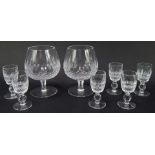 A group of Waterford crystal Colleen pattern glasses, comprising two brandy glasses, 13cm high, and