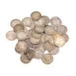 Queen Victoria young head silver three pence coins, various dates, 52.7g (a quantity)