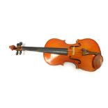 A two piece back 3/4 violin, bearing label Stentor Student, MV-007, 55cm long.