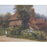 David Pritchard (20thC School). Cottage scene depicting young child dressed in white in foreground,