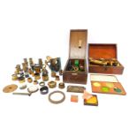 Microscope parts, five lenses etc. (3 boxes)