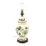 A Masons ironstone Chartreuse pattern table lamp, of baluster form, on hardwood base, 37cm high.