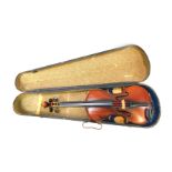 A two piece split back violin, bearing label for De Giovanni Paolo Grancinoro, Special Orchestra Vio