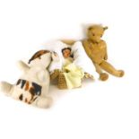 Soft toys and doll clothing, including a dog and teddy bear with opposable arms and legs, etc. (a qu