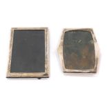 Two 1920s silver framed photograph frames, each with a wooden back, one rectangular 15cm x 10cm, ano