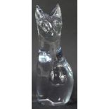 A Daum France glass sculpture, modelled as a seated cat, signed, 28cm high.