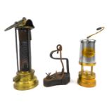 Mining interest. A miniature Ashington Collier reproduction miners lamp, 17cm high, a paraffin wick