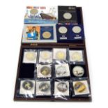 Various commemorative proof coinage, depicting the Imperial State crown, various stone set coins, Ba