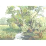 A.P. Brockbank. River landscape, oil on board, signed and dated 1960, 49.5cm x 59.5cm.
