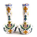 A pair of 19thC French faience vases, with fleur de lys Imari decoration, signed CA, by Alcide Chau