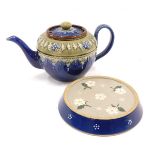 Two items of Royal Doulton, comprising a 19thC Doulton teapot, with blue and green glaze, 12cm high,
