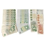 A collection of banknotes, comprising thirty seven one pound notes, four ten shilling notes, two