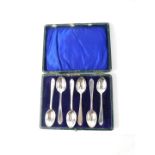 A set of six silver George V fiddle pattern teaspoons, London 1929, 2.21oz, in fitted case.
