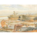 Gordon C. Arnold (1910-2005). Ship breakers yard, Tramore, watercolour, signed, 38cm x 52cm.