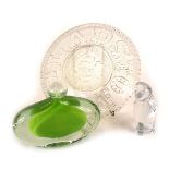 A Baccarat glass figure of an owl, 10cm high, an Art Glass paperweight, of teardrop form with green