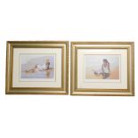 After Luis Ribas. Far Away and Contemplation, coloured prints in gilt frames.