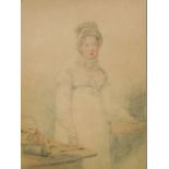 19thC School. Portrait of a maiden, drawing, 25cm x 20cm.