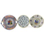 Three French faience cabinet plates, comprising a 19thC Leroy Dubois Malicorne cabinet plate, sign