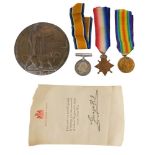 A World War I medal trio, comprising the George V medal, the 14 Star, and The Great War for Civilisa