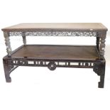 Two Chinese opium or coffee table, the rectangular top with basket weave insert, on turned legs, 53c