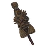 A Chokwe spirit chief African tribal rattle, with polychrome decoration and woven body, 61cm long.
