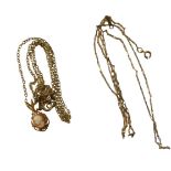 Two 9ct gold chains, comprising a 9ct gold elongated box link neck chain, 46cm long, a 9ct gold came