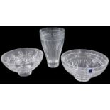 A group of crystal glasswares, comprising a Linea diamond bowl, a Royal Scotts crystal bowl, and a R