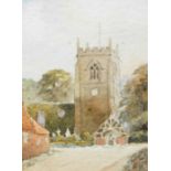 J.H. Robson (20thC). Figure before church and another, watercolour, a pair, signed, 13cm x 9cm.