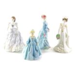 Four porcelain figurines, Royal Worcester The Last Waltz, Grandmother's Dress, The Bustle, and a Coa