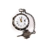 A silver coloured metal and paste set pocket watch, with French style enamel dial, the movement stam