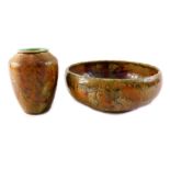 Two Royal Doulton Autumn Leaves pattern items, comprising a fruit bowl, 20cm wide, and a vase, 12cm