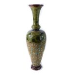 A Royal Doulton Lambeth stoneware vase, with a green glazed top and main body with turquoise and cre