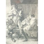 Louis Ruet Meissoneir (b.1867). Interior tavern scene etching, watermarked and signed in pencil, 29c