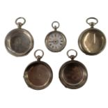 Three various vacant pocket watch cases, to include Chester silver, 7cm high, other white metal, etc