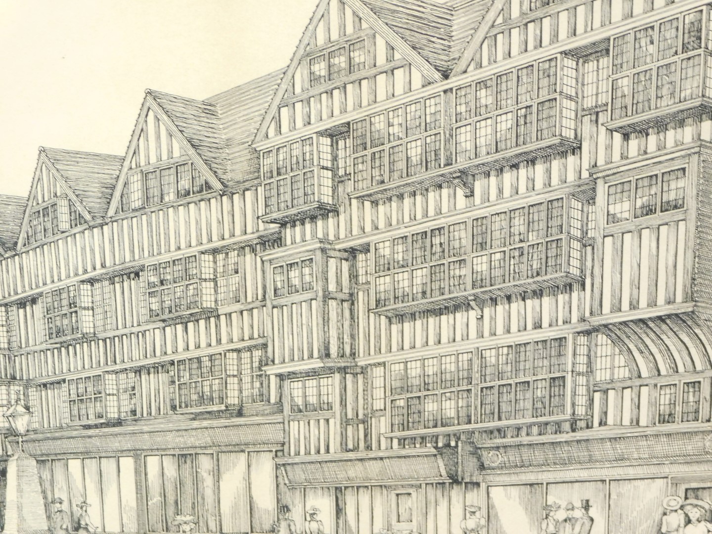 P.R. Walker (19thC/20thC). Old Houses Holborn, ink drawing, signed, titled and dated 1910, 32cm x 33