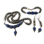 Silver and other eastern inspired jewellery, comprising a jewellery set with Lapis Lazuli comprising