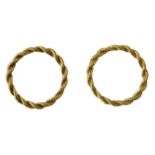 Two 18ct gold twist stem wedding bands, ring size O, 5.2g.