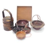 A collection of Oriental vessels, to include baskets, rectangular tray, etc. (AF)