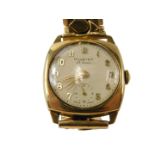 A 9ct gold Minster gentleman's wristwatch, with circular silvered numeric dial, in a square set watc