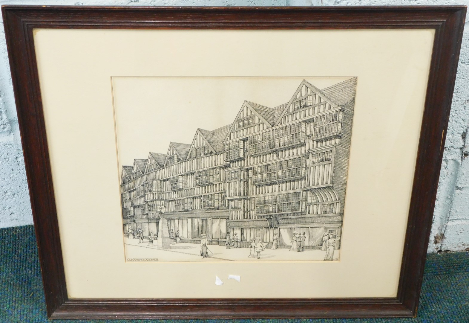 P.R. Walker (19thC/20thC). Old Houses Holborn, ink drawing, signed, titled and dated 1910, 32cm x 33 - Image 2 of 3