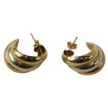 A pair of 9ct gold tricolour hoop earrings, 4g.