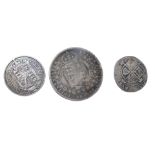 A Britannia 1887 Queen Victoria silver crown, a Queen Victoria 1890 half crown and an early silver c