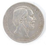 A 2½ Gulden Willem II Netherlandic coin, dated 1872.