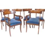 A set of six 19thC mahogany dining chairs, each with a rail back and a drop in seat, to include two